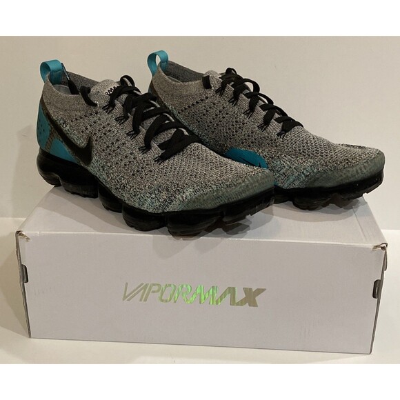 Nike Air VaporMax Flyknit 2 Mens 11.5 Black Dusty Cactus Hyper Jade Sneaker - Picture 2 of 16